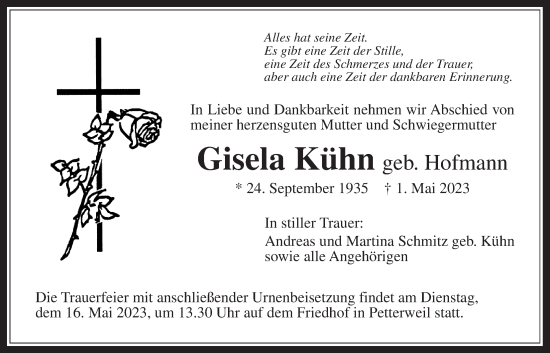 Traueranzeige von Gisela Kühn von Bad Vilbel/Karben