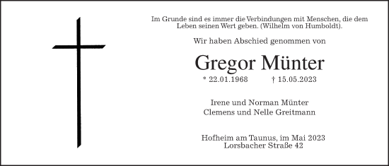 Traueranzeige von Gregor Münter 