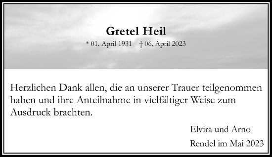 Traueranzeige von Gretel Heil von Bad Vilbel/Karben