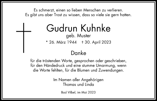 Traueranzeige von Gudrun Kuhnke von Bad Vilbel/Karben