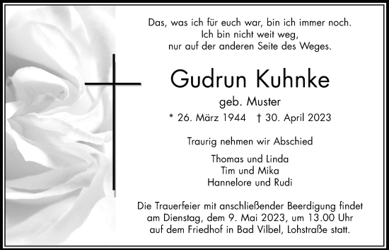 Traueranzeige von Gudrun Kuhnke von Bad Vilbel/Karben
