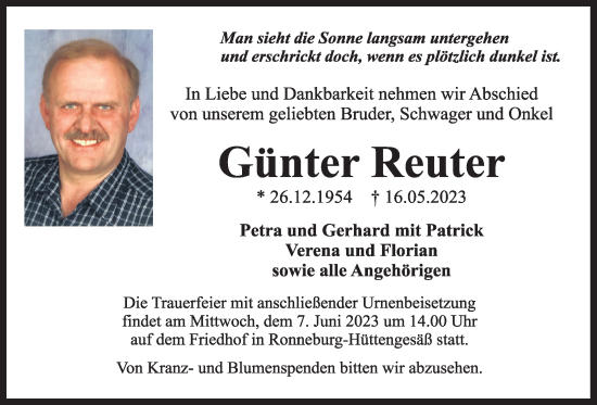 Traueranzeige von Günter Reuter von Kreis-Anzeiger