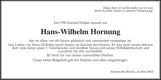 Traueranzeige von Hans-Wilhelm Hornung von Kreis-Anzeiger