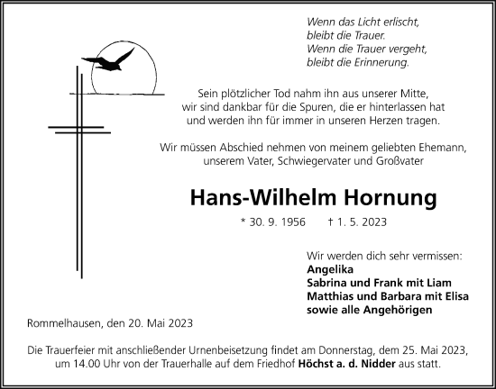 Traueranzeige von Hans-Wilhelm Hornung von Kreis-Anzeiger