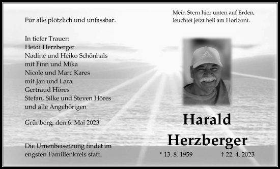 Traueranzeige von Harald Herzberger von Giessener Allgemeine, Alsfelder Allgemeine