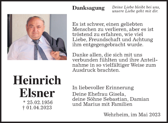Traueranzeige von Heinrich Elsner von Wetterauer Zeitung, Usinger Anzeiger
