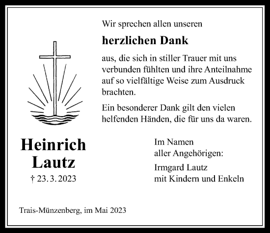 Traueranzeige von Heinrich Lautz von Licher Wochenblatt