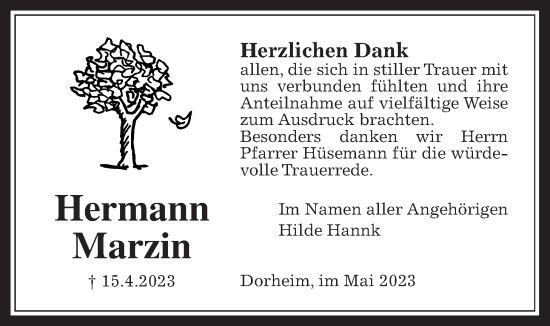 Traueranzeige von Hermann Marzin von Wetterauer Zeitung