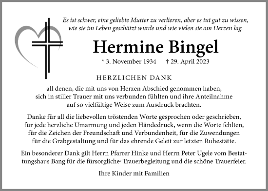 Traueranzeige von Hermine Bingel von Wetterauer Zeitung