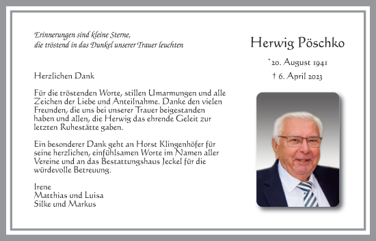 Traueranzeige von Herwig Pöschko von Bad Vilbel/Karben