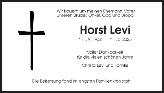 Traueranzeige von Horst Levi von Bad Vilbel/Karben