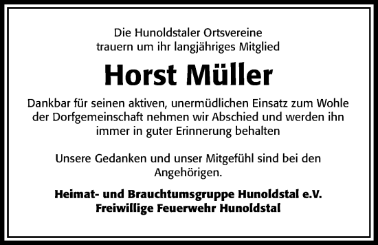 Traueranzeige von Horst Müller von Usinger Anzeiger