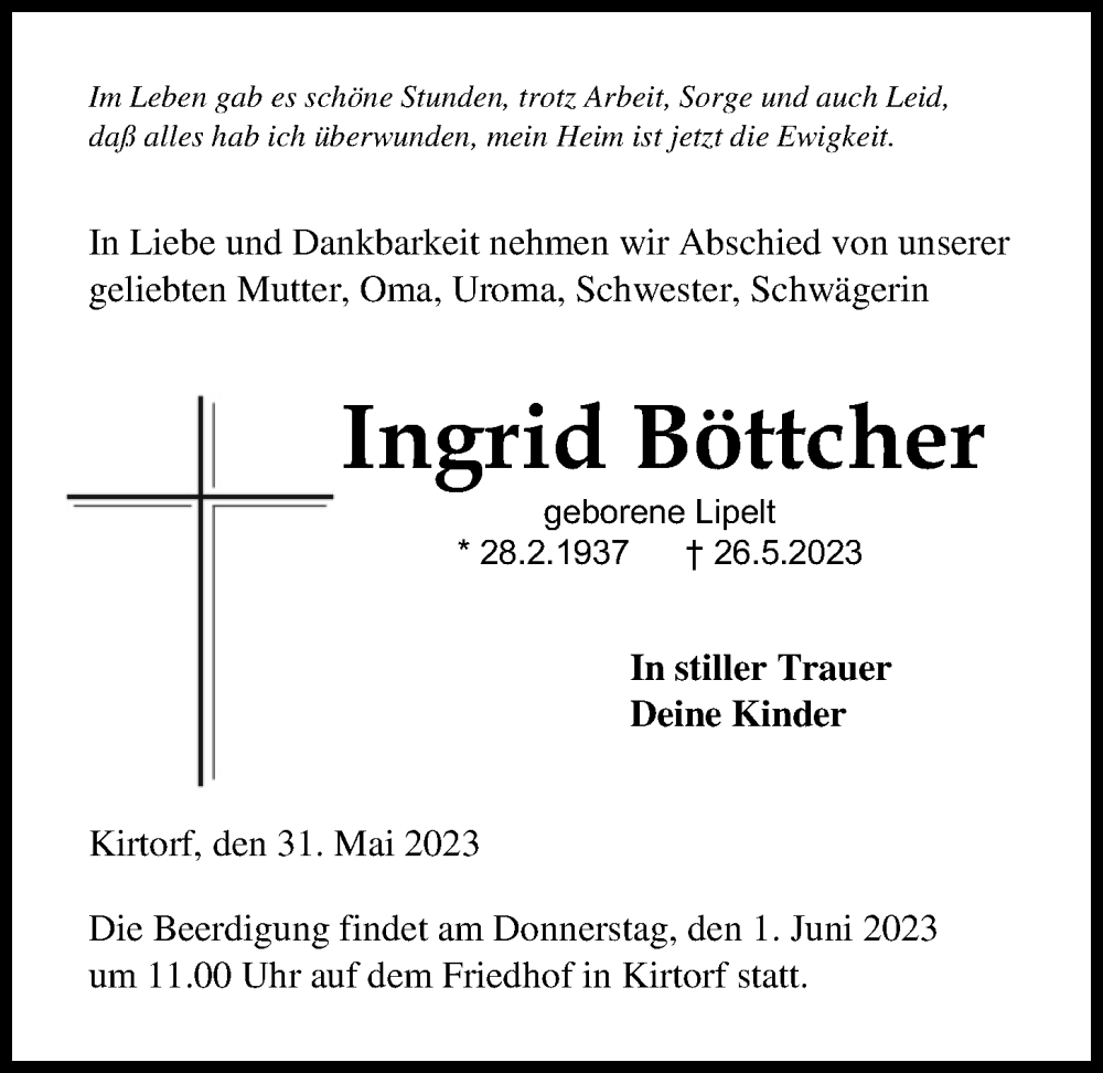 Anzeige von  Ingrid Böttcher