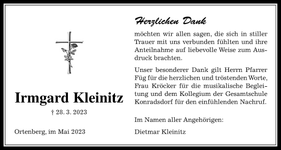 Traueranzeige von Irmgard Kleinitz von Kreis-Anzeiger