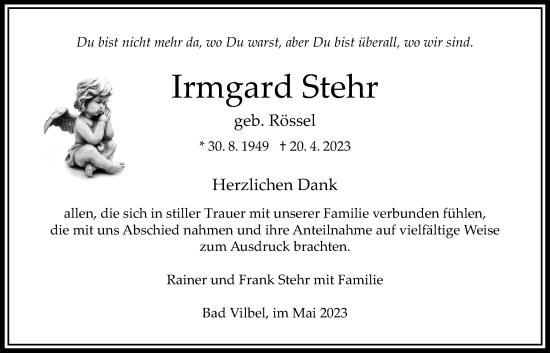 Traueranzeige von Irmgard Stehr von Bad Vilbel/Karben