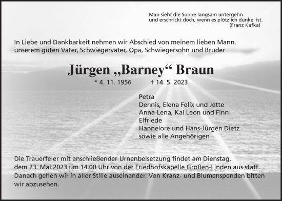 Traueranzeige von Jürgen  Braun von Giessener Allgemeine, Alsfelder Allgemeine, Giessener Anzeiger