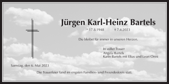 Traueranzeige von Jürgen Karl-Heinz Bartels von Usinger Anzeiger