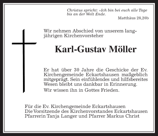 Traueranzeige von Karl-Gustav Möller von Kreis-Anzeiger