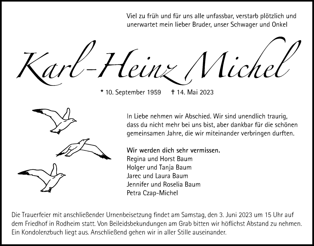  Traueranzeige für Karl-Heinz Michel vom 25.05.2023 aus Licher Wochenblatt