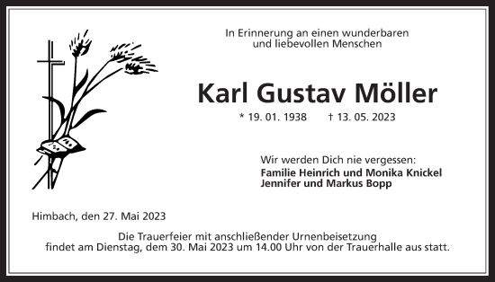 Traueranzeige von Karl Gustav Möller von Kreis-Anzeiger