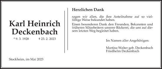 Traueranzeige von Karl Heinrich Deckenbach von Kreis-Anzeiger