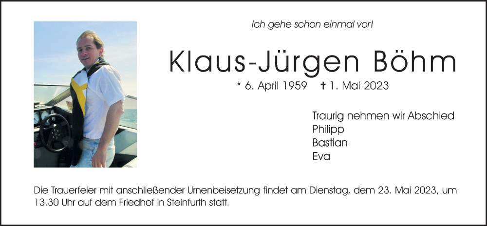  Traueranzeige für Klaus-Jürgen Böhm vom 13.05.2023 aus Wetterauer Zeitung