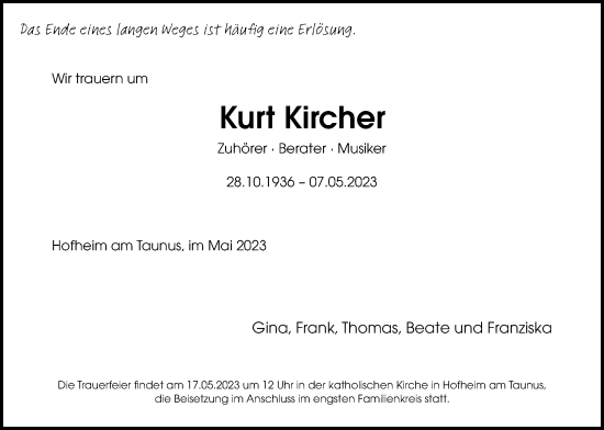 Traueranzeige von Kurt Kircher 