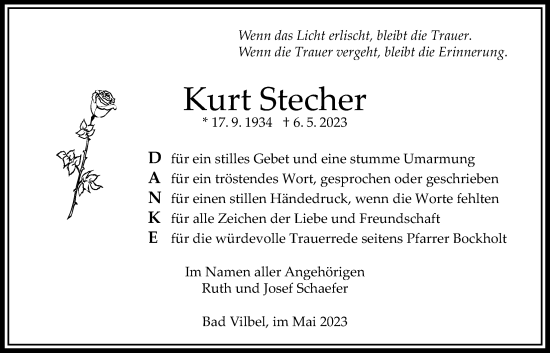 Traueranzeige von Kurt Stecher von Bad Vilbel/Karben
