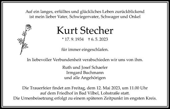 Traueranzeige von Kurt Stecher von Bad Vilbel/Karben