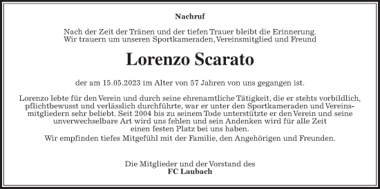 Traueranzeige von Lorenzo Scarato von Usinger Anzeiger