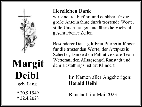 Traueranzeige von Margit Deibl von Kreis-Anzeiger