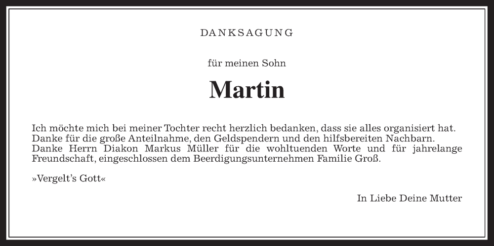 Traueranzeige für Martin  vom 25.05.2023 aus Rabenauer Zeitung