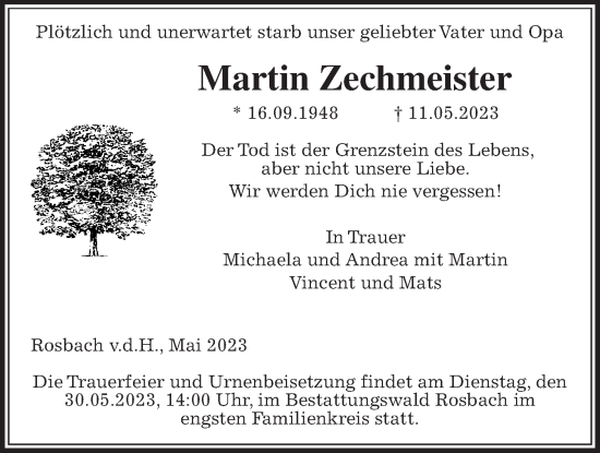 Traueranzeige von Martin Zechmeister von Wetterauer Zeitung