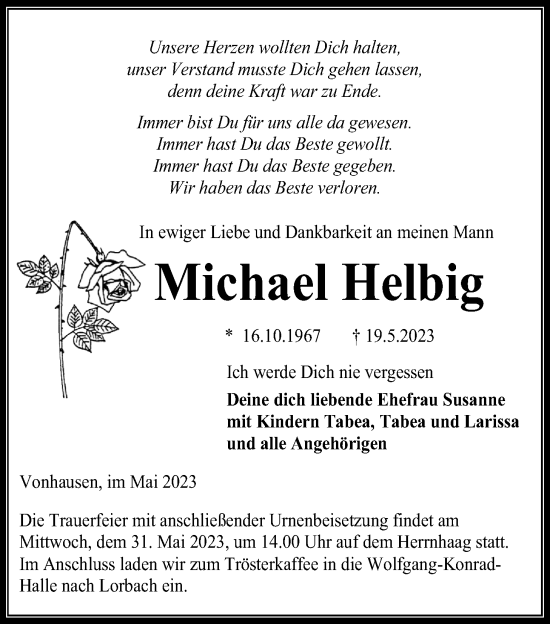 Traueranzeige von Michael Helbig von Kreis-Anzeiger