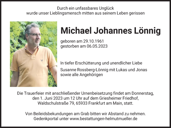 Traueranzeige von Michael Johananes Lönnig von Wetterauer Zeitung