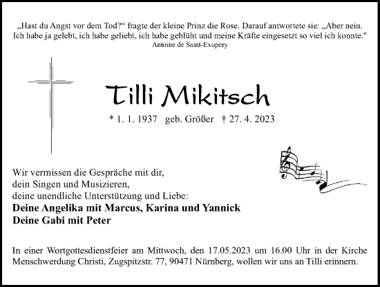 Traueranzeige von Ottilie Mikitsch von Giessener Anzeiger, Giessener Allgemeine, Alsfelder Allgemeine