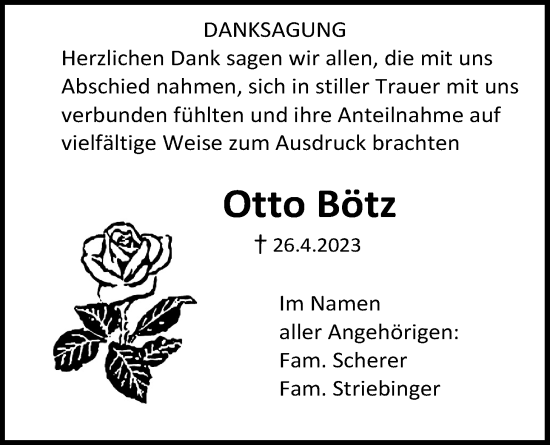 Traueranzeige von Otto Bötz von Giessener Allgemeine, Alsfelder Allgemeine, Giessener Anzeiger