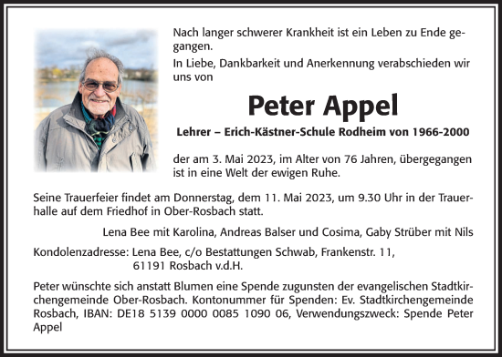 Traueranzeige von Peter Appel von Wetterauer Zeitung