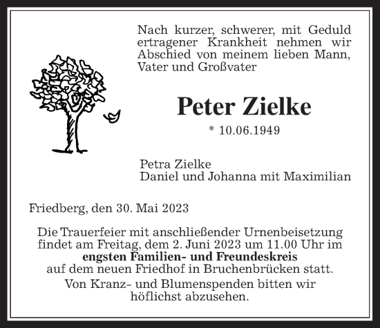 Traueranzeige von Peter Zielke von Wetterauer Zeitung