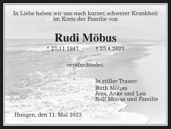 Traueranzeige von Rudi Möbus von Licher Wochenblatt