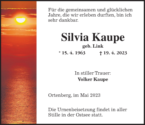 Traueranzeige von Silvia Kaupe von Kreis-Anzeiger