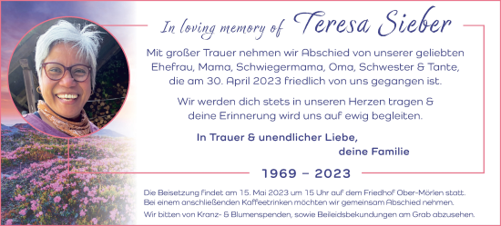 Traueranzeige von Teresa Sieber von Wetterauer Zeitung