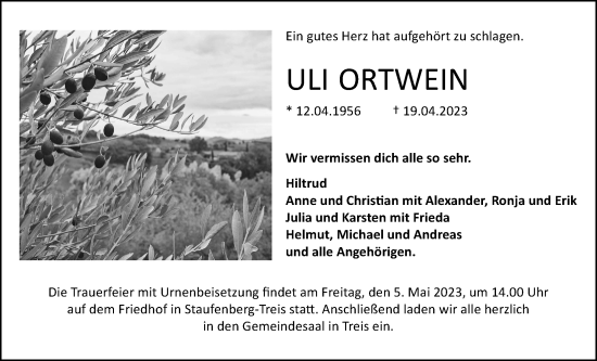 Traueranzeige von Uli Ortwein von Giessener Allgemeine, Alsfelder Allgemeine