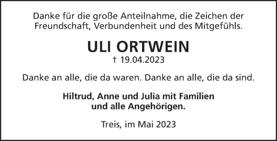 Traueranzeige von Uli Ortwein von Giessener Allgemeine, Alsfelder Allgemeine, Giessener Anzeiger