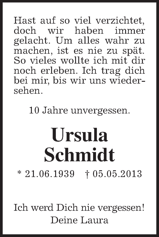 Traueranzeige von Ursula Schmidt von Wetterauer Zeitung