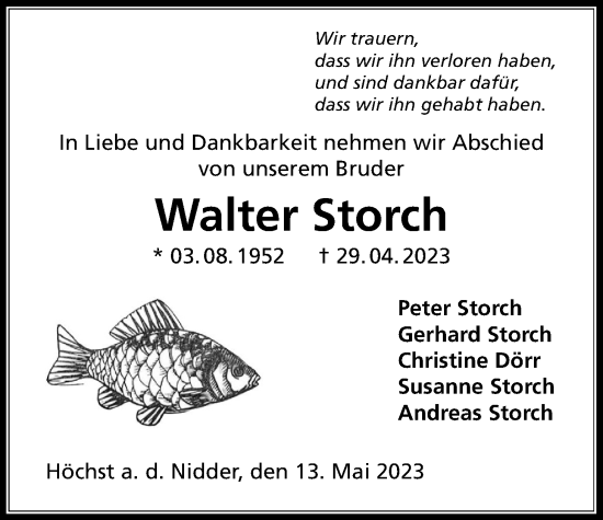 Traueranzeige von Walter Storch von Kreis-Anzeiger