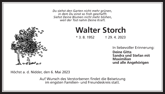 Traueranzeige von Walter Storch von Kreis-Anzeiger