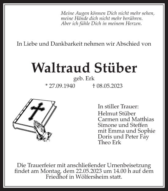 Traueranzeige von Waltraud Stüber von Wetterauer Zeitung