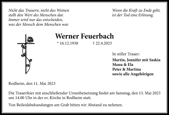 Traueranzeige von Werner Feuerbach von Licher Wochenblatt
