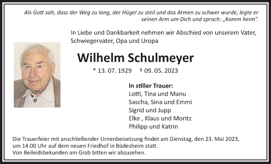 Traueranzeige von Wilhelm Schulmeyer von Bad Vilbel/Karben